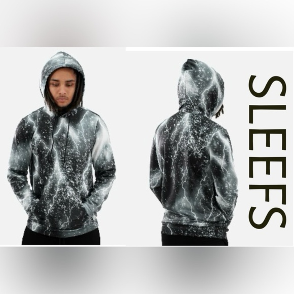 Sleefs Lightning Storm Hoodie Black Men’s Size Small, Soft Fleece, Sweatshirt